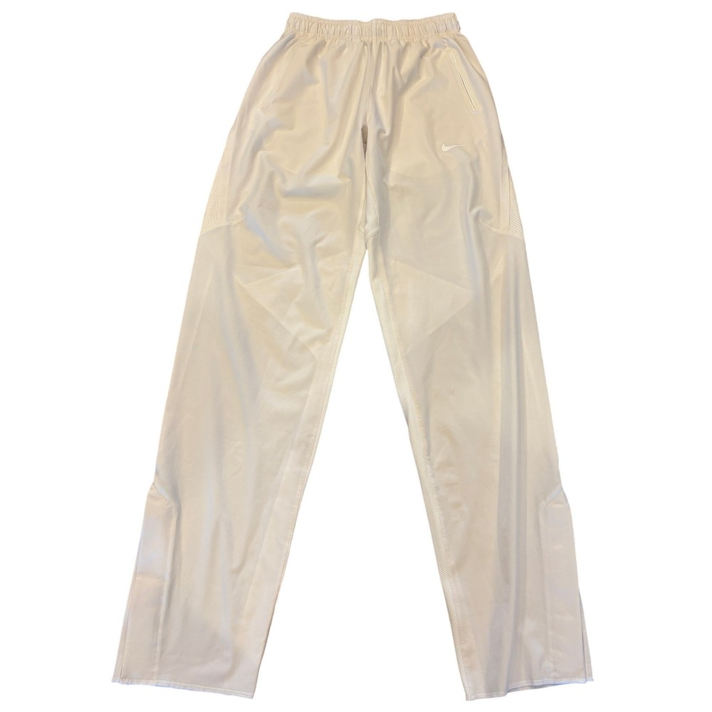 Nike Dri-FIT White Athletic Pants Mens Medium Mesh Panel Snap Hem Warm Up